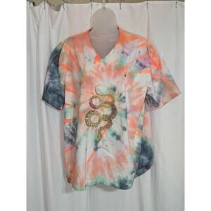 Upcycled Tommy Hilfiger Tie-Dye Gold Snake T-Shirt Sz XXL